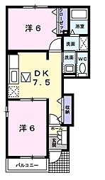 アイオーラIII 1階2DKの間取り