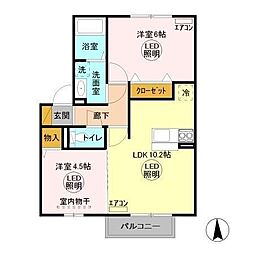 グラマードマレ　A 2階2LDKの間取り