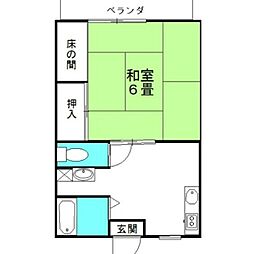 パークハイツB 1Kの間取図画像