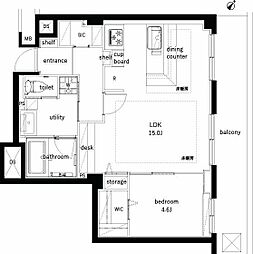 目黒パーク・マンション 1LDKの間取図画像