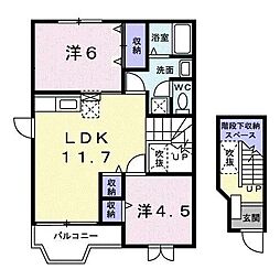 ヴィラ・グリシーヌ1 2LDKの間取図画像
