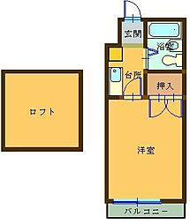 グランドフジ弐番館 1Kの間取図画像