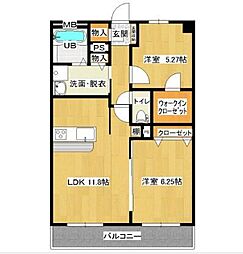 サンパーシモン 2LDKの間取図画像