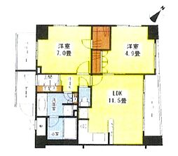 築地ニイクラビル ワンルームの間取図画像