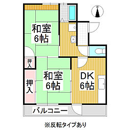市村コーポ第一 2階2DKの間取り