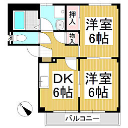 サープラス柳 2階2DKの間取り