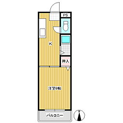東信ハイツＥ棟 2階1Kの間取り