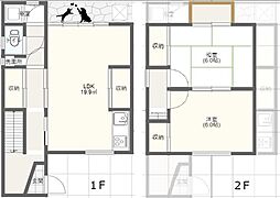 西野八幡田町貸家 1階2LDKの間取り