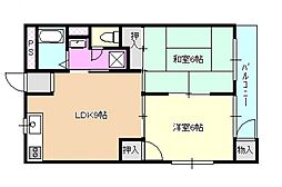 小川マンション 2階2LDKの間取り
