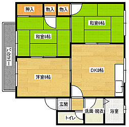 ソレアード東野Ａ棟 2階3LDKの間取り