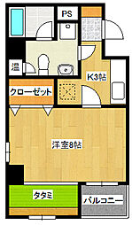 セレクト縮景園 7階1Kの間取り