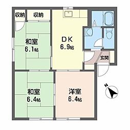ビューハイム原田　A棟 1階3DKの間取り