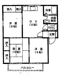 メイポール上温品Ａ 2階3DKの間取り