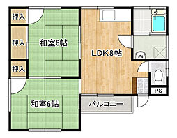 三宅第七アパート 2階2DKの間取り