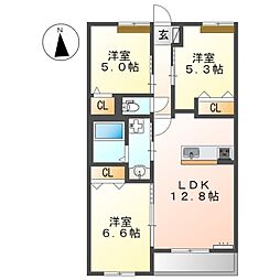 アデランテみくまり 2階3LDKの間取り