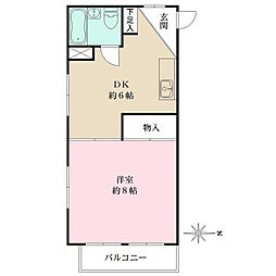 コアサビル 2階1DKの間取り