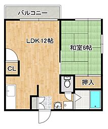 メゾンドアキ 2階1LDKの間取り