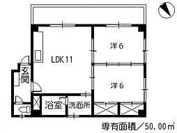 大上ビルII 3階2LDKの間取り