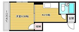 古葉ビル 1Kの間取図画像