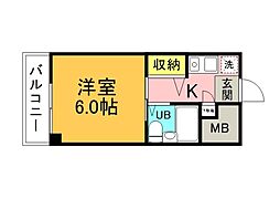 手島ビル 2階1Kの間取り