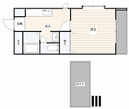 ピアチェーレ 3階1Kの間取り
