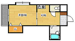 タウン己斐西 2階1Kの間取り