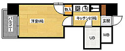 ダイアパレス比治山パークサイド 6階1Kの間取り