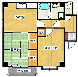 アメニティ庚午 4階2DKの間取り