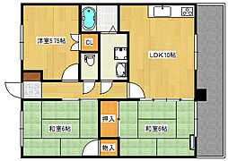 キャッスルハイムたちばな 3階3LDKの間取り