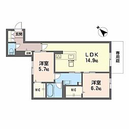 グリーンセント矢賀 103 1階2LDKの間取り