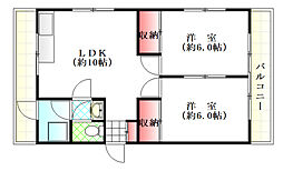 福田ビル 3階2LDKの間取り