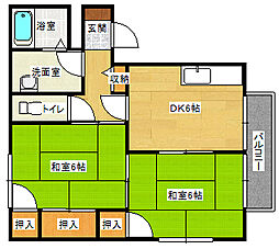 ディアスムカイ　B棟 2階2DKの間取り