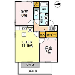 ハーモニー南 1階2LDKの間取り