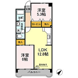 平田マンション 2階2LDKの間取り