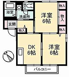フレグランス口田 1階2DKの間取り