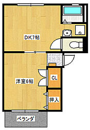 アーバンライフ中広 2階1DKの間取り