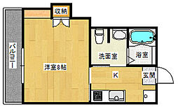 マノワール3 1階1Kの間取り