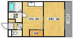 青木ビル 4階1DKの間取り