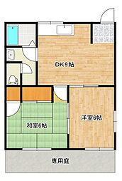 タウンハタノI 1階2DKの間取り