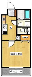 カサグランデ2 1Kの間取図画像