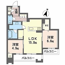 Ｂａｌｌｏｏｎｆｌｏｗｅｒ　Ｅａｓｔ 2階2LDKの間取り