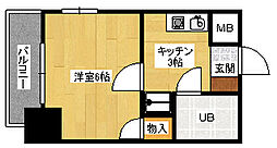 ダイアパレス比治山パークサイド 7階1Kの間取り