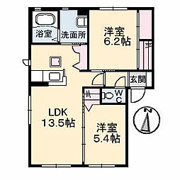 クレール金子III 1階2LDKの間取り