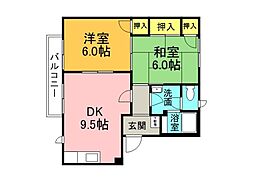 フレグランス川本Ｂ棟 1階2DKの間取り