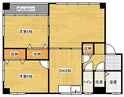 サニーベル牛田 1階2LDKの間取り