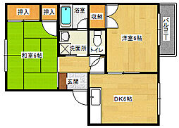 メゾン東浄 2階2DKの間取り