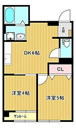 十日市ビル2 2階2DKの間取り