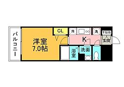 プレサンス広島中央 10階1Kの間取り