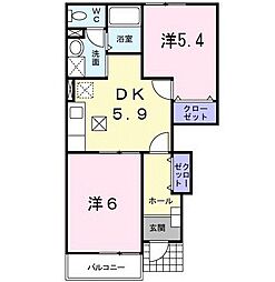 ジュネスさくら 1階2DKの間取り