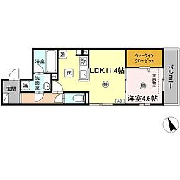 campanella舟入南 1階1LDKの間取り